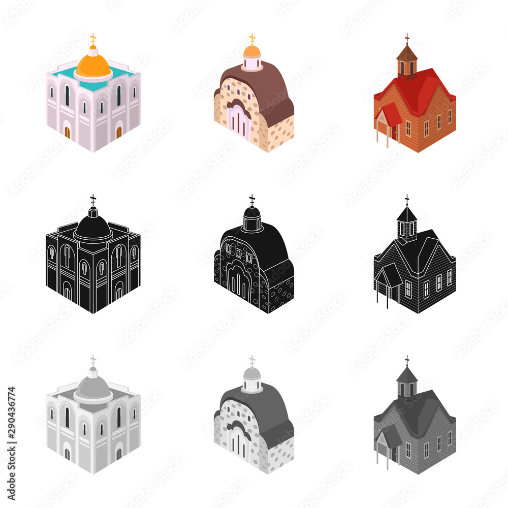 Vector illustration of temple and historic icon. Collection of temple and faith stock vector illustration.