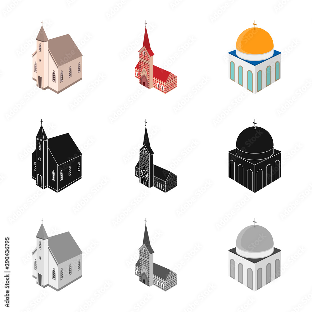Vector illustration of temple and historic icon. Set of temple and faith stock symbol for web.