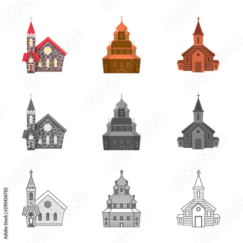 Isolated object of cult and temple icon. Set of cult and parish stock symbol for web.