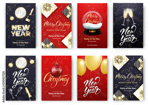 Christmas and New Year cards. Merry Xmas holiday poster design layout templates
