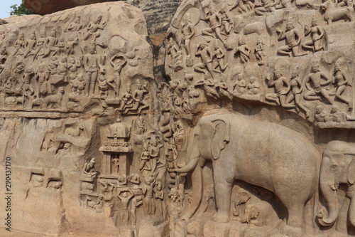 Photography Arjuna's Penance Entrance Sculpture Art on Entrance Wall