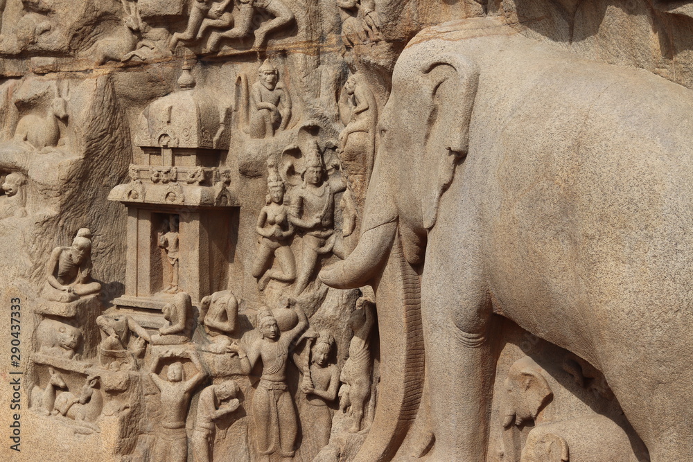 Fototapeta premium Arjuna's Penance Mahabalipuram Sculpture Art closeup