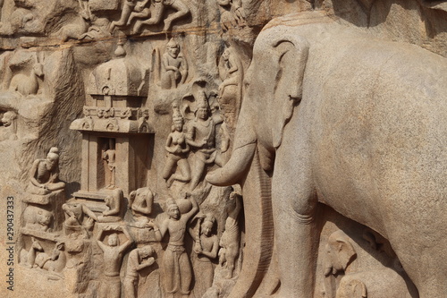 Arjuna's Penance Mahabalipuram Sculpture Art closeup