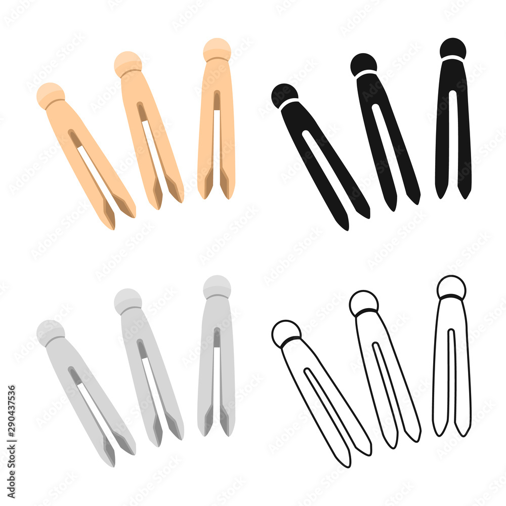 Isolated object of clothespin and pin sign. Set of clothespin and wooden stock vector illustration. Isolated object of clothespin and pin sign. Set of clothespin and wooden stock vector illustration.