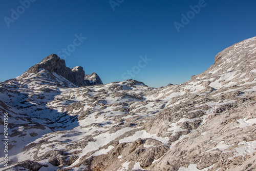 Hribarce mountain plateau covered in snow with clear sky