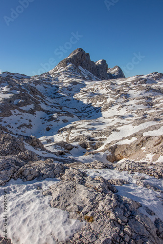 Hribarce mountain plateau covered in snow, early spring