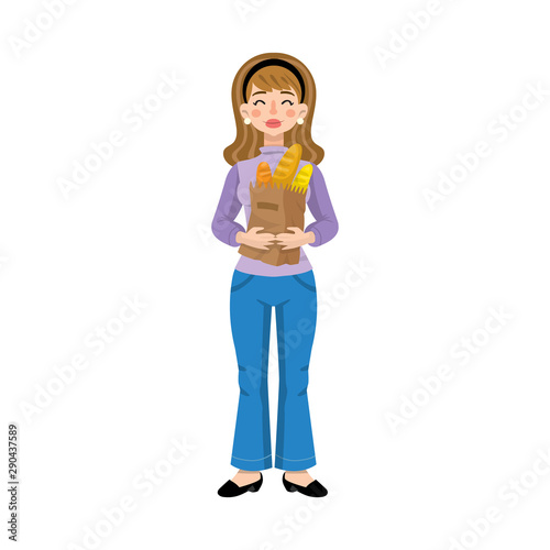 Vector design of buyer and bread symbol. Set of buyer and package vector icon for stock.