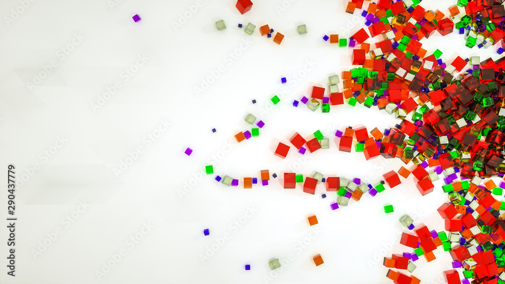 abstract background of scattered multi-colored cubes. 3d rendering. illustration