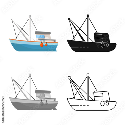 Vector design of fishery and trawler icon. Set of fishery and tug stock vector illustration.
