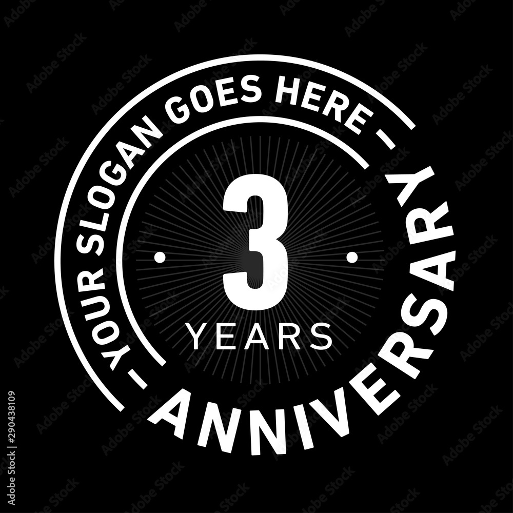 3 years anniversary logo template. Three years celebrating logotype. Black and white vector and illustration.