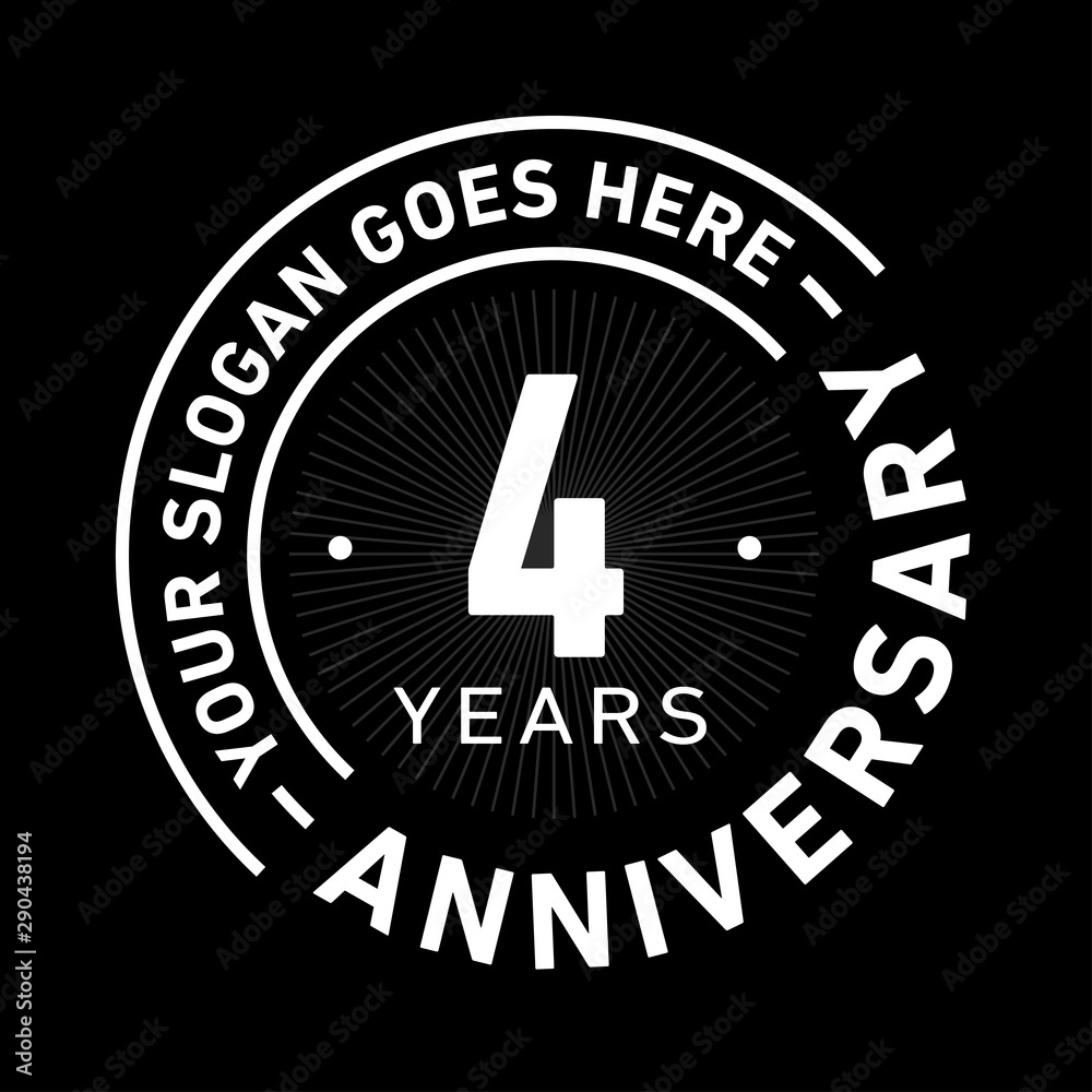 4 years anniversary logo template. Four years celebrating logotype. Black and white vector and illustration. 4 years anniversary logo template. Four years celebrating logotype. Black and white vector and illustration.