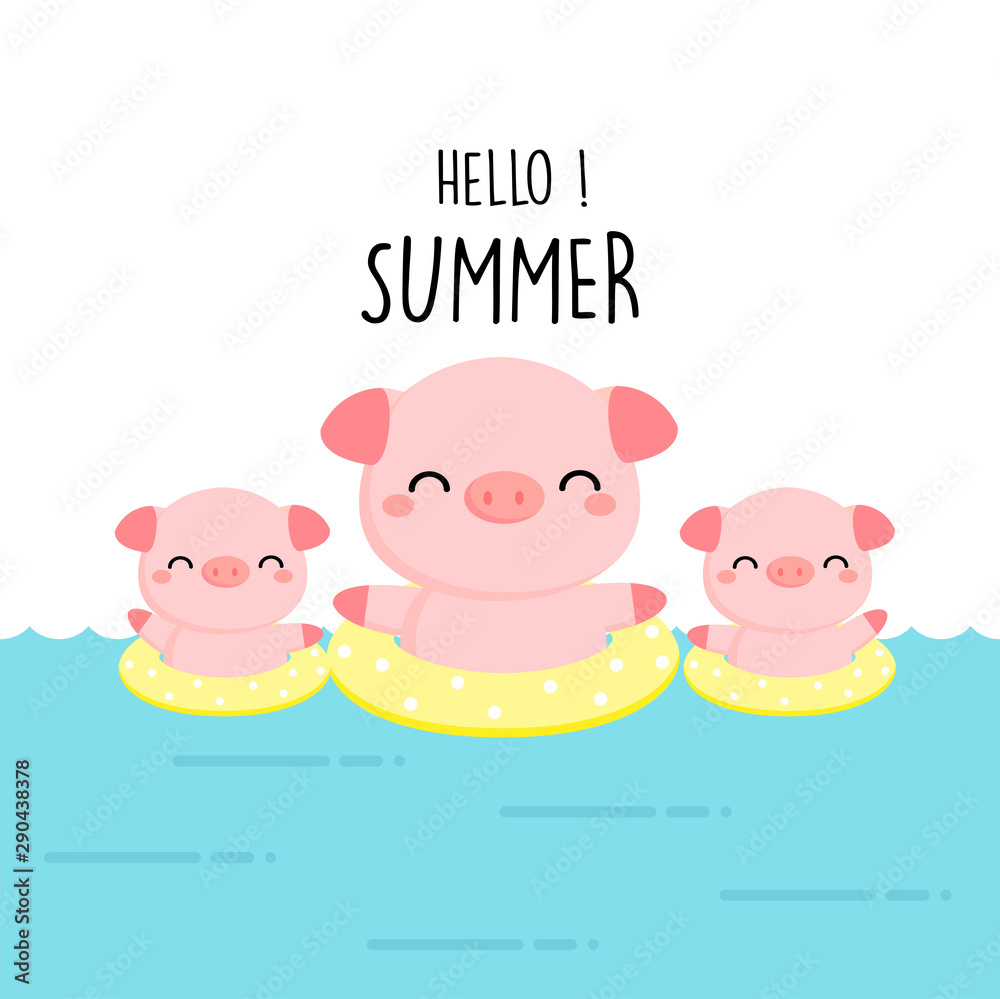 Hello summer cute pig cartoon. Hello summer cute pig cartoon.