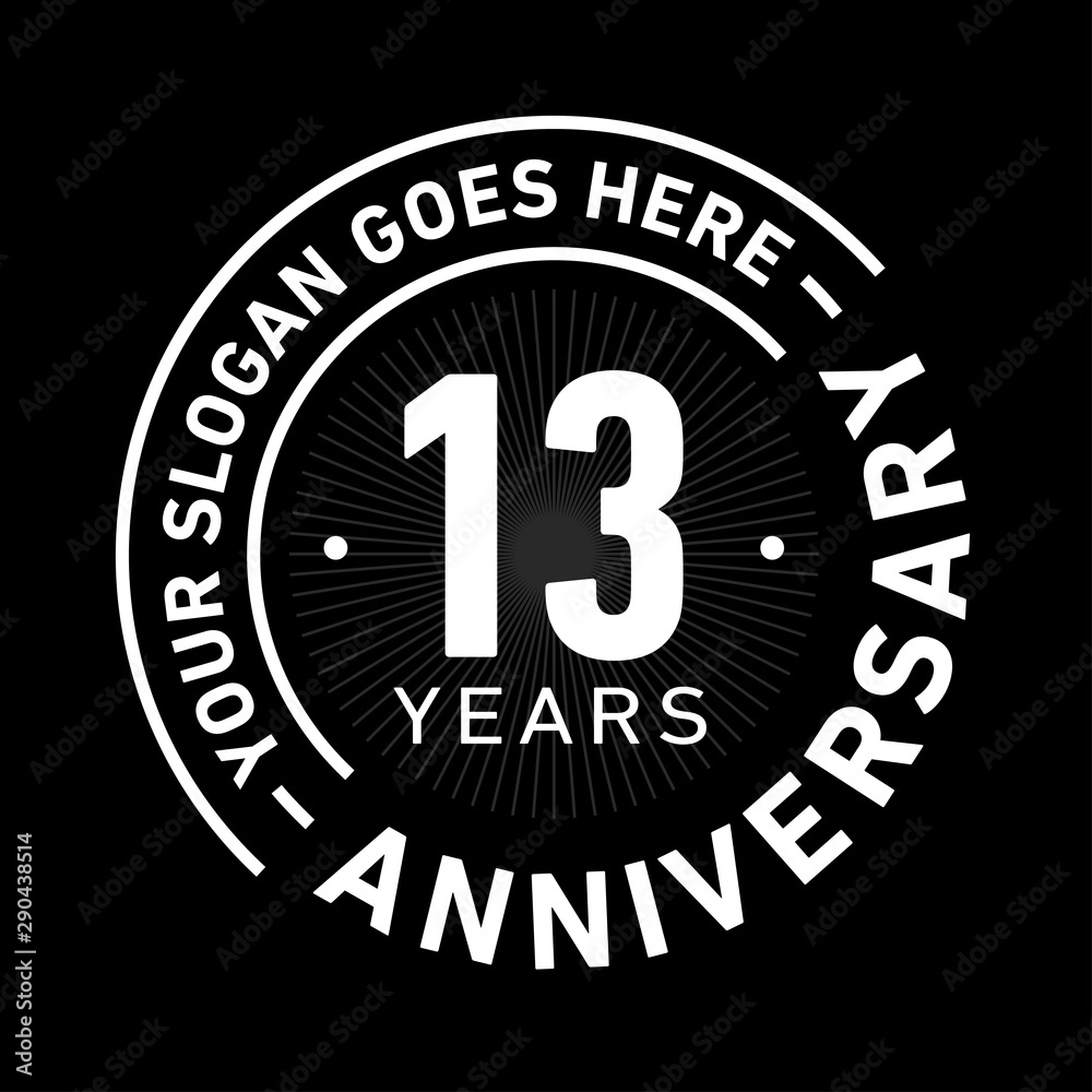 13 years anniversary logo template. Thirteen years celebrating logotype. Black and white vector and illustration.