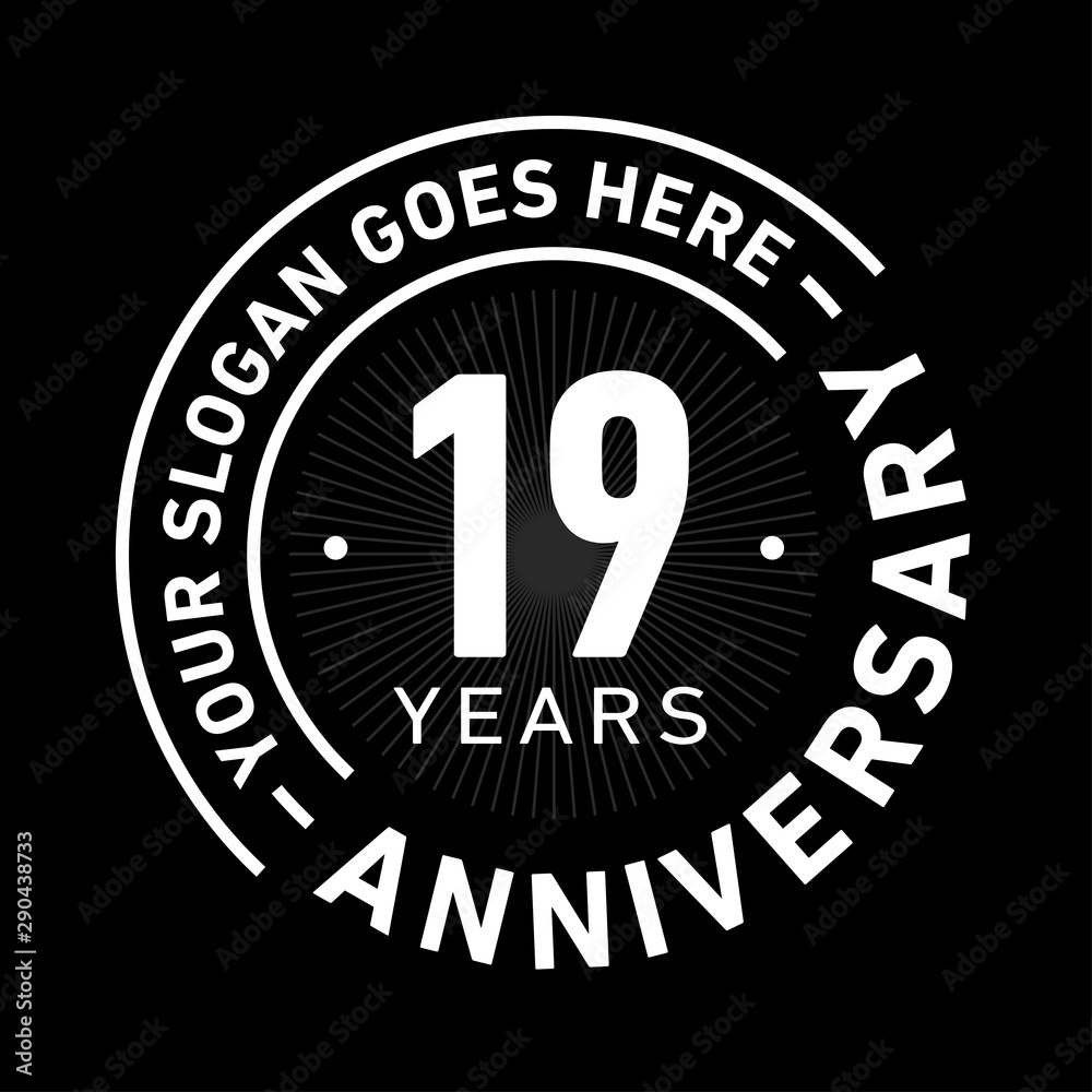 19 years anniversary logo template. Nineteen years celebrating logotype. Black and white vector and illustration.