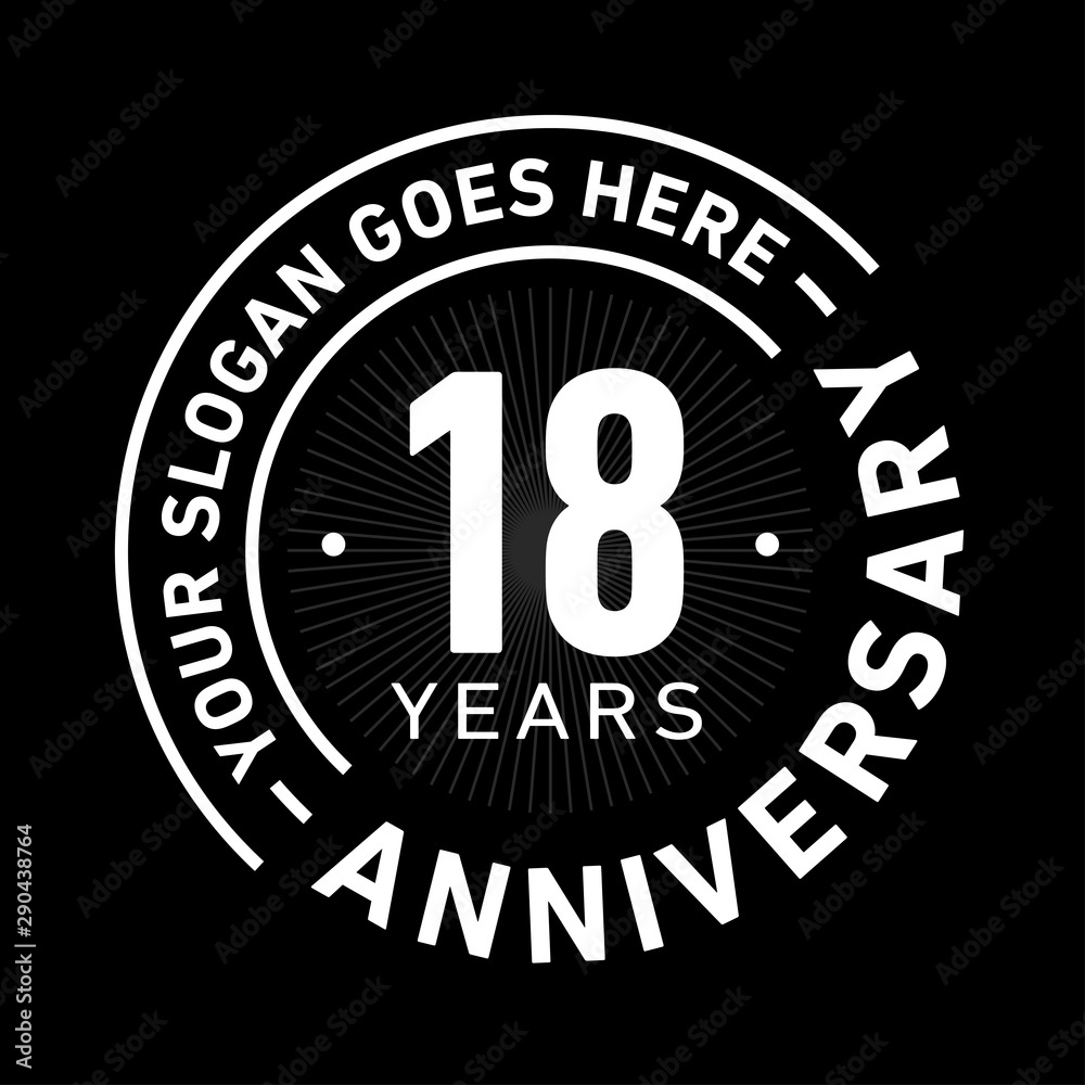 18 years anniversary logo template. Eighteen years celebrating logotype. Black and white vector and illustration.