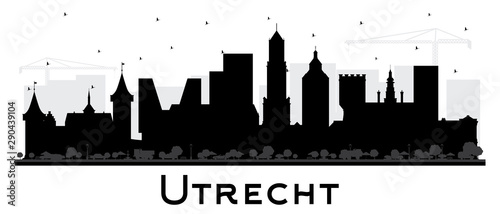 Utrecht Netherlands City Skyline Silhouette with Black Buildings Isolated on White.
