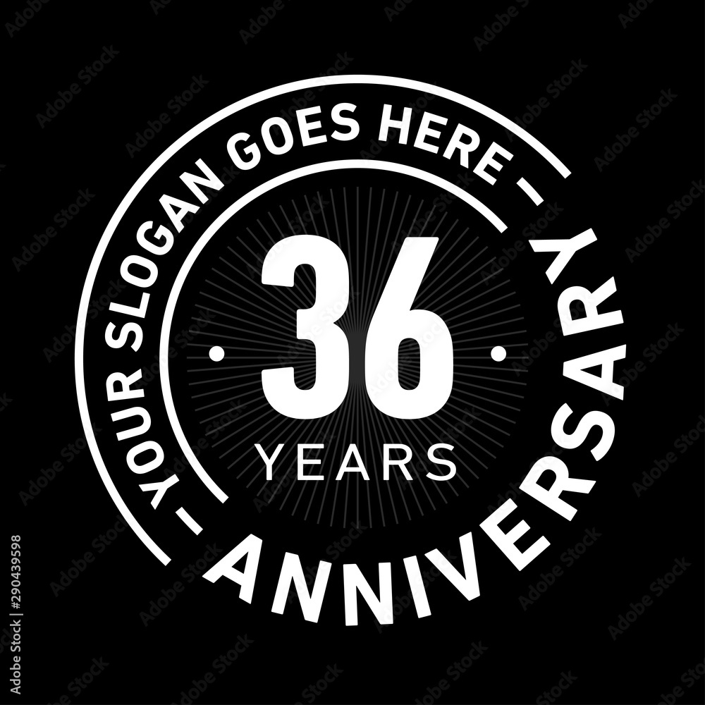 36 years anniversary logo template. Thirty-six years celebrating logotype. Black and white vector and illustration.