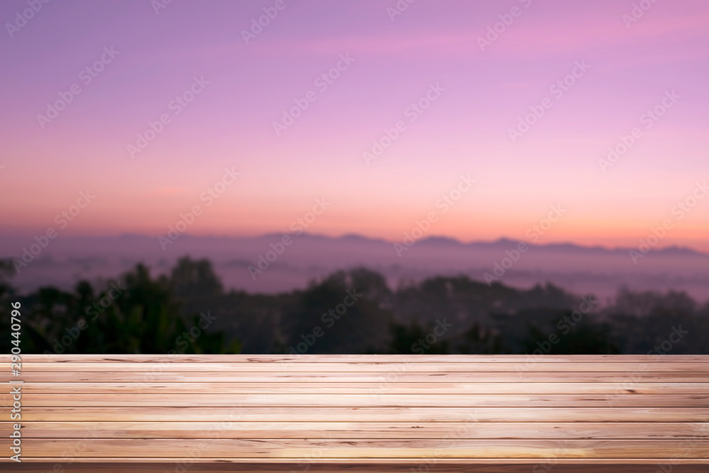 Look out from the balcony view of mountains landscape during sunrise.