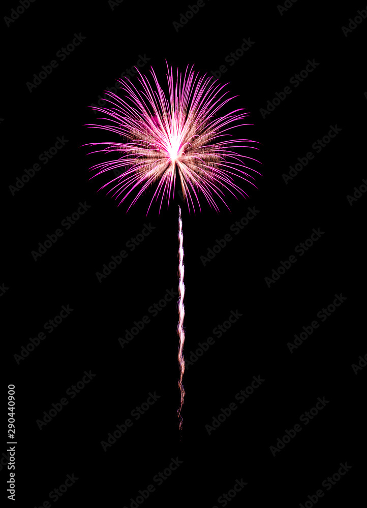 Pink and yellow exploded fireworks isolated on black background Pink and yellow exploded fireworks isolated on black background