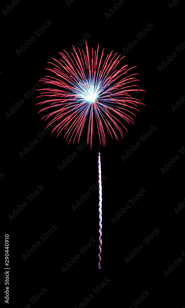 Red and blue exploded fireworks isolated on black background Red and blue exploded fireworks isolated on black background