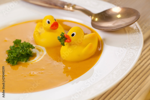 Rustic Pumpkin Soup With Duck photo
