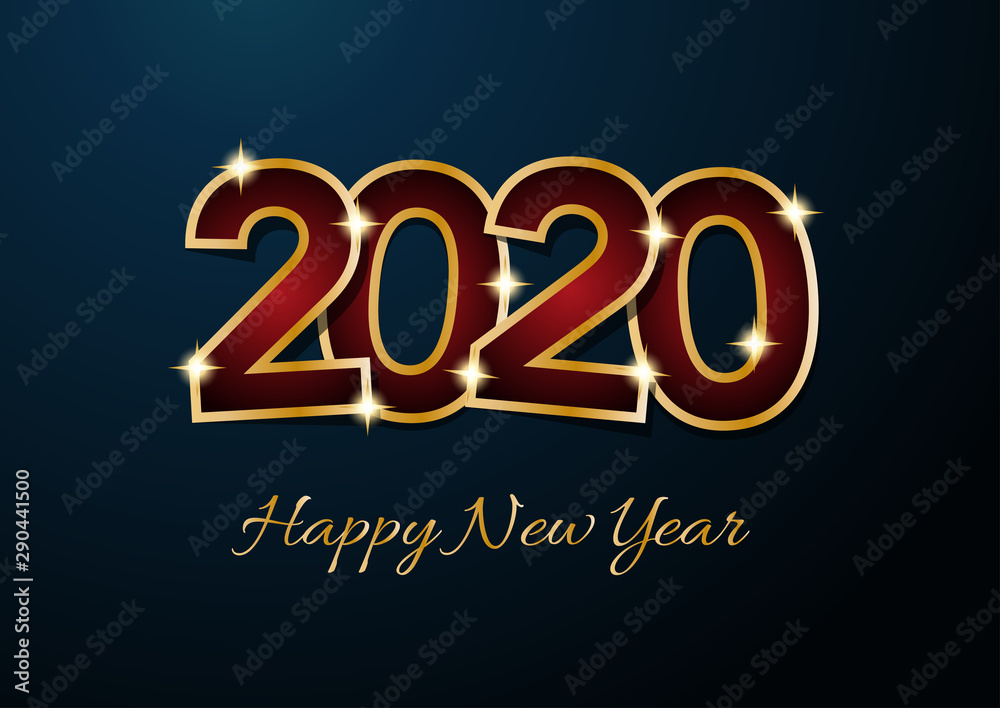 2020 Happy New Year celebration card for Christmas greetings or seasonal flyers. Vector golden text on blue background 2020 Happy New Year celebration card for Christmas greetings or seasonal flyers. Vector golden text on blue background