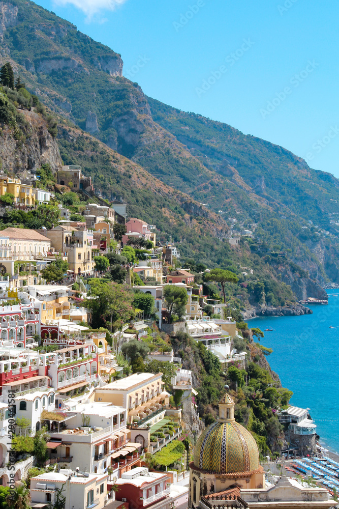 View on the bay and the colorful houses of Positano