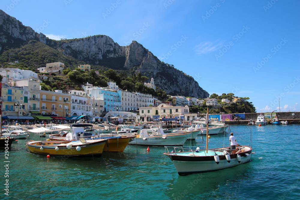 Superb view of the port of Capri and its many boats 