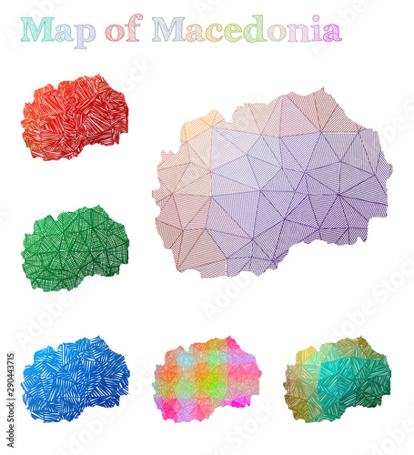 Hand-drawn map of Macedonia. Colorful country shape. Sketchy Macedonia maps collection. Vector illustration.