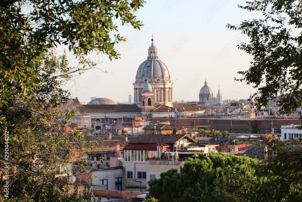 View of the rooftops of Rome at sunset