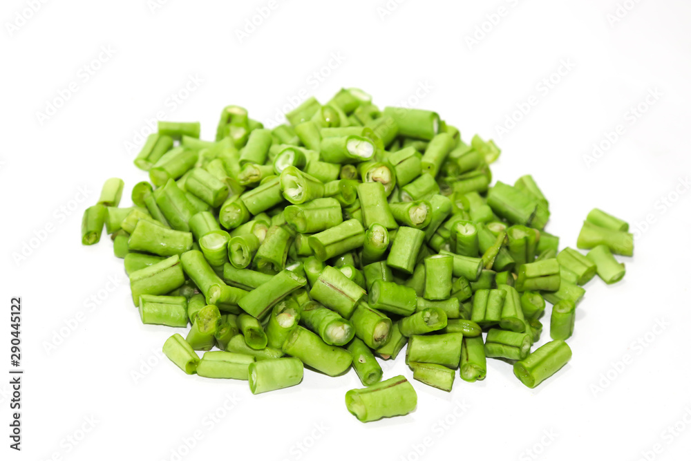 Long hatched beans, sliced in a white background Long hatched beans, sliced in a white background