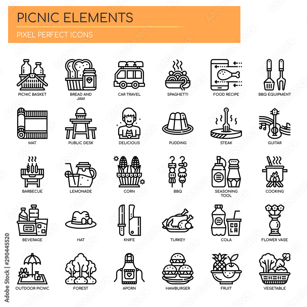 Picnic Elements , Thin Line and Pixel Perfect Icons