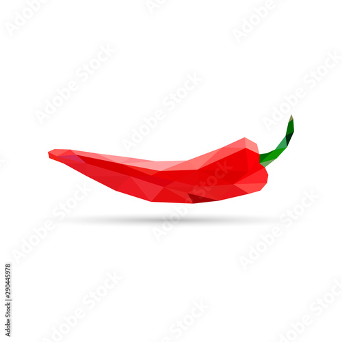 Low poly pepper. Polygonal illustration. Vector isolated on white background. Geometric polygonal vegetables, triangles. Triangle paprik. Triangulation of a ripe pepper.