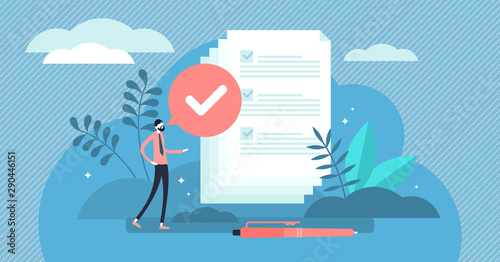 Task done vector illustration. Flat tiny check to do list persons concept.