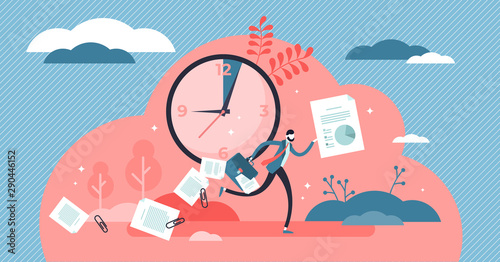 Late vector illustration. Flat tiny tight schedule delay persons concept.