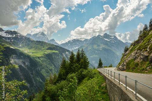 High mountain alpine road Klausenpass connecting cantons Uri and Glarus in Switzerland during late spring photo