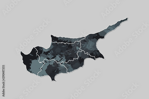 Fotografia, Obraz Cyprus watercolor map vector illustration of black color with border lines of di
