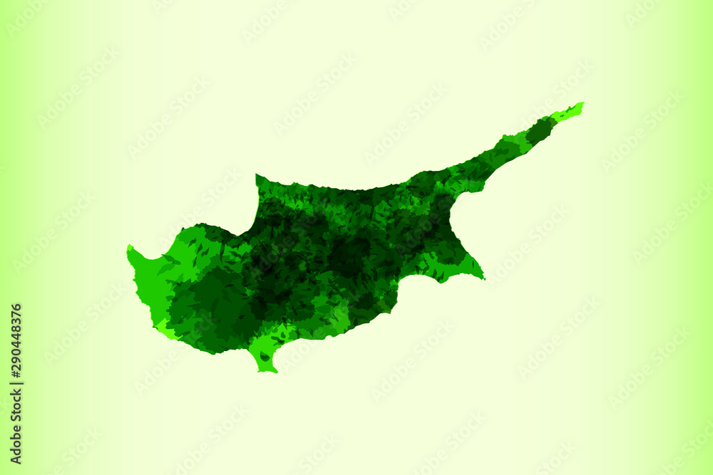 Cyprus watercolor map vector illustration of green color on light background using paint brush in paper page