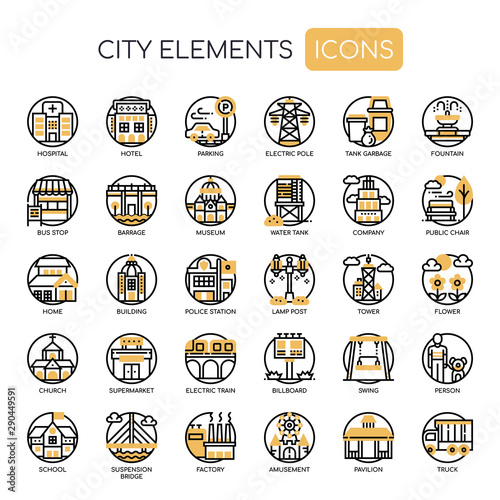 City Elements , Thin Line and Pixel Perfect Icons
