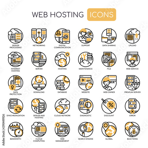 Web Hosting , Thin Line and Pixel Perfect Icons