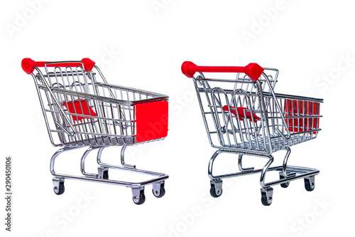 Metal grocery shopping basket, shopping car, isolated on white background