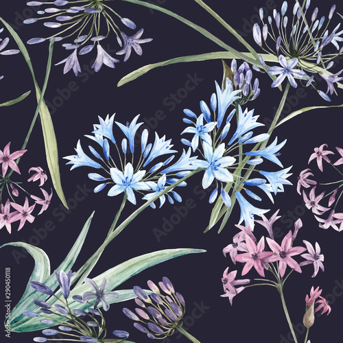 Watercolor allium vector seamless pattern