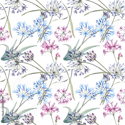 Watercolor allium vector seamless pattern