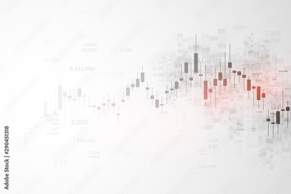 Stock market graph or forex trading chart for business and financial concepts, reports and investment on grey background.Japanese candles . Vector illustration - obrazy, fototapety, plakaty 