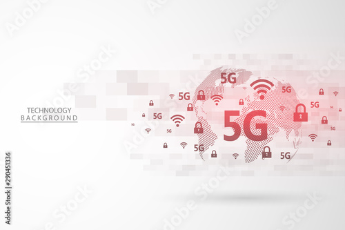 Global network connection.Abstract background technology graphic design. 5G network wireless systems and internet . Big data .Global network high speed connection data rate technology