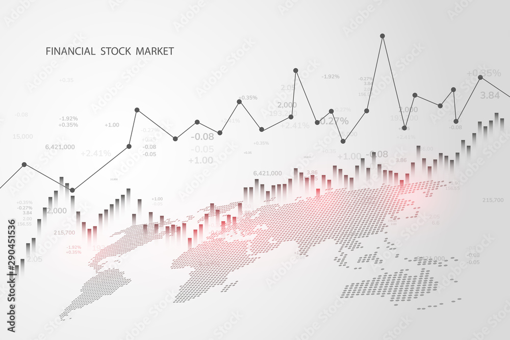 Stock market graph or forex trading chart for business and financial concepts, reports and investment on grey background.Japanese candles . Vector illustration