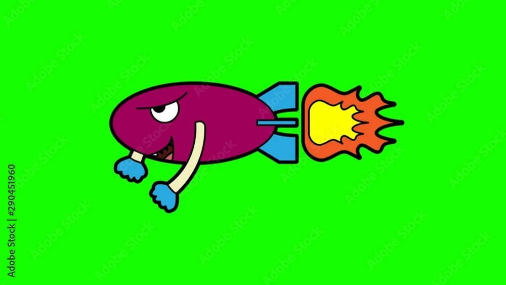 missile animation green screen. 2D flat simple motion missile animation green screen. 2D flat simple motion