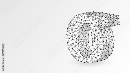 Sigma, the letter of a Greek alphabet. Greek numerals, mathematical two hundred number concept. Abstract, digital, wireframe, low poly mesh, vector white origami 3d illustration. Triangle, line, dot