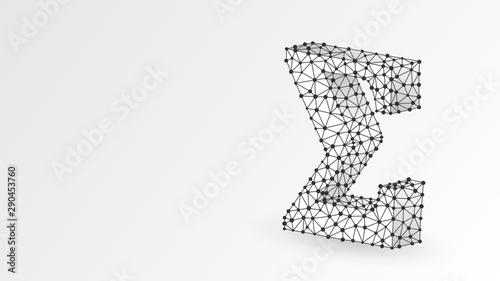 Sigma, the letter of a Greek alphabet. Greek numerals, mathematical two hundred number concept. Abstract, digital, wireframe, low poly mesh, Raster white origami 3d illustration. Triangle, line, dot