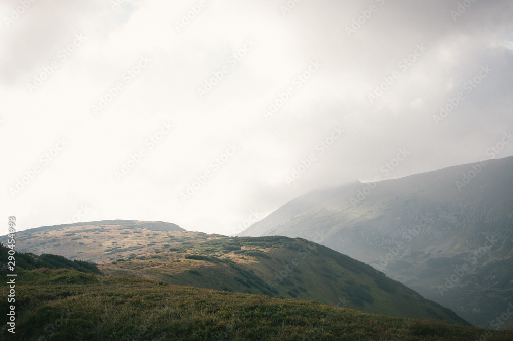 Fototapeta premium Hiking in the Low Tatra mountains in Slovakia, almost alone on the ridgeway, only majestic mountains